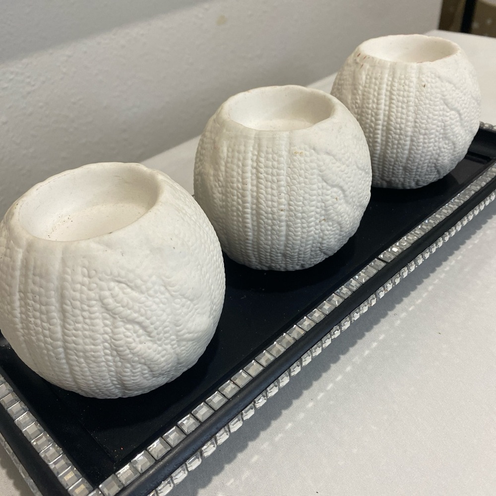 White Textured Candle Holders with stand ⭐️